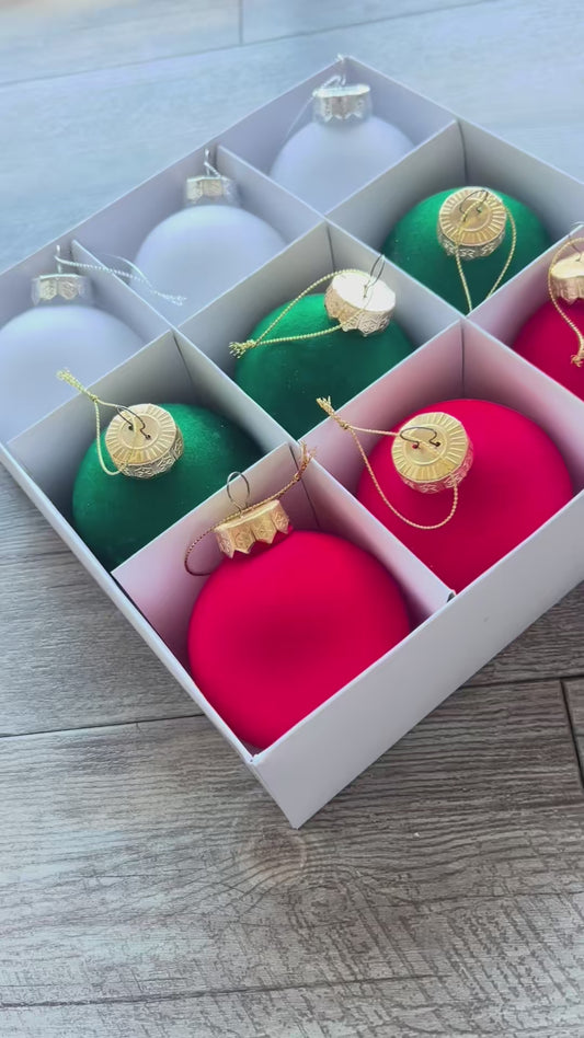 Christmas Balls 3.15 Inches Plastic Decorative Christmas; 9 Pcs Velvet