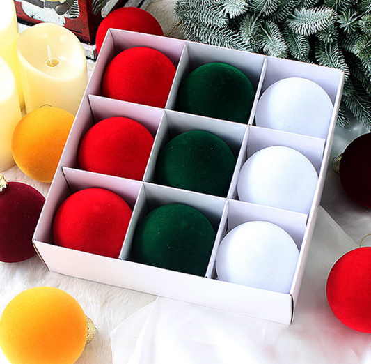 Christmas Balls 3.15 Inches Plastic Decorative Christmas; 9 Pcs Velvet
